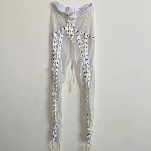 PrettyLittleThing Pants - White Tie Mesh Pants